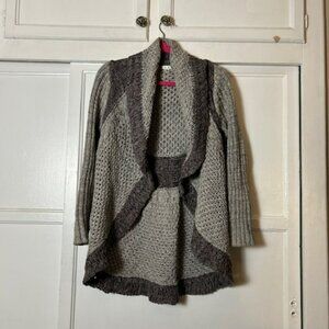 CAbi Shadow Circle Chunky Knit Waterfall Collar 100% Cotton Small Cardigan
